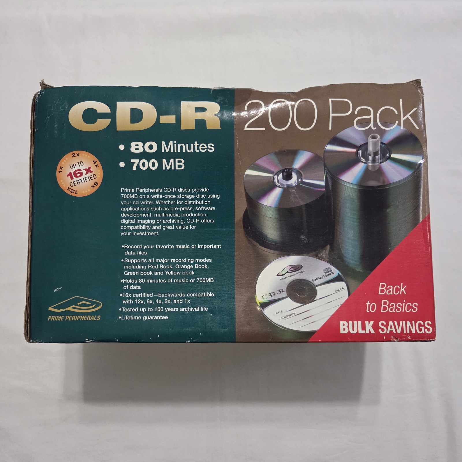Prime Peripherals CD-R 200 Pack 80 Minutes 700 MB 16x Certified Blank Media Disc