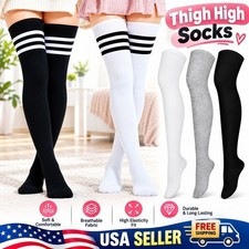 Extra Long Cotton Stripe Thigh High Socks Over the Knee High Plus Size Stockings