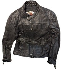 Harley-Davidson Black Leather Cafe Racer Jacket Mens XL Embroidered Vented Biker