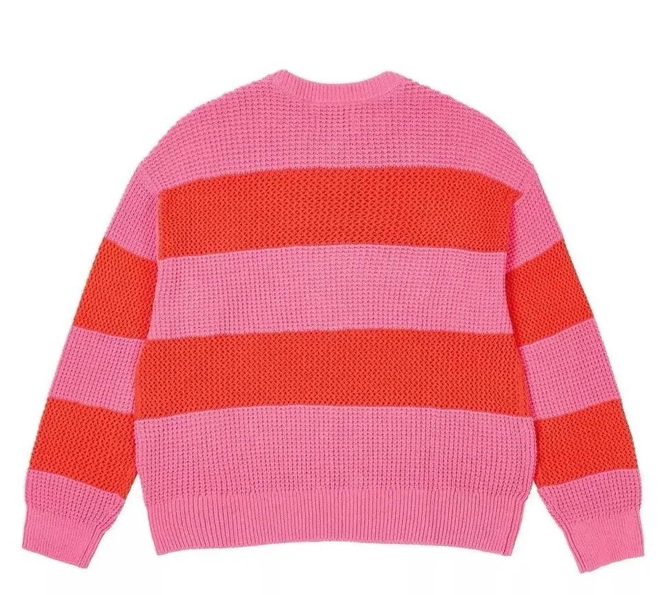 Palace открытый полоски вязаный свитер в розовый / оранжевый мужской размер большой в полоску джемпер - Изображение 2 из 4