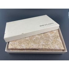 Bolso sin asas de noche vintage Revlon dorado lamé mediados de siglo tocador estuche cosmético con caja