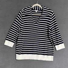 J Jill Sweater M Navy Blue Striped Knit Top Nautical Coastal Preppy Classic