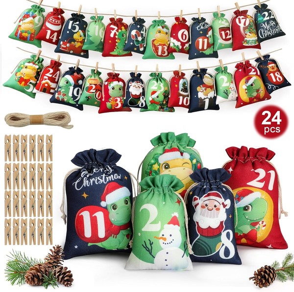 Adventskalender Zum BefüLlen 24 SäCkchen Stoff JutesäCkchen Groß Selbstgemacht-image