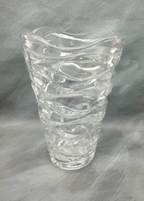 Clear Glass Contemporary Vase with Geometric Wave Design   Modern Style
