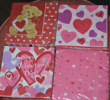 Lot of 4 Valentine's Day Napkins Packages Total of 72 HEARTS Napkins TEDDY BEAR