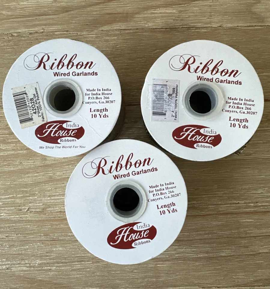 Lot Of 3 Ribbon Rolls Wire Edge Antique Gold Sheer Metallic Holiday 2” x 10 Yds - Image 2 of 4