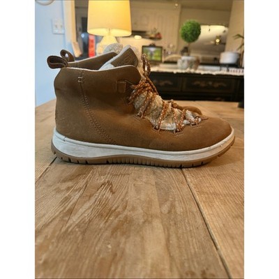 UGG Chestnut Suede Lace-Up Winter Boot with Shearling Trim