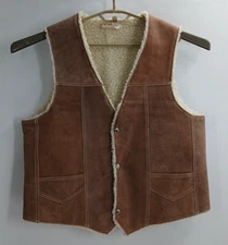 Vintage Leather Vest Womens Medium Shearling Sherpa Lined Western 70s Warm