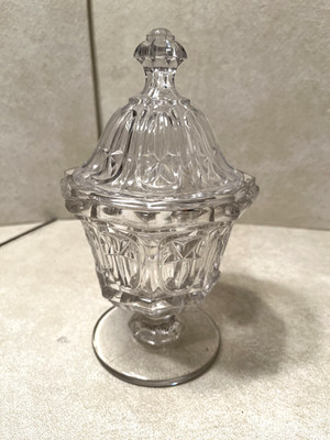 Antique Boston & Sandwich Barlow Star Flint Glass Covered Sugar Bowl