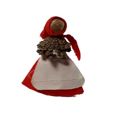 Christmas Hazelnut Head with Scarf Doll Holding a Pinecone Shelf Sitter Ornament