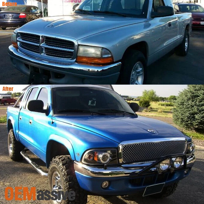 Se adapta a 97-04 Dodge Dakota Durango Negro Doble Halo Proyector LED Faros Lámpara Foto 2 de 4