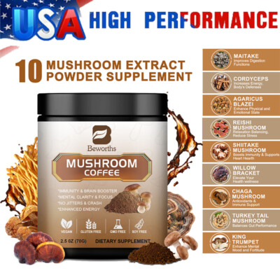 Organic Mushroom Coffee Latte Cappuccino Instant DIY Coffee Energy Boost Healthy