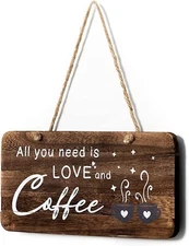 6x12" All You Need is LOVE and Coffee Rustic Wood Sign Wall Decor for Home & Bar