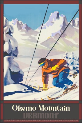 Ski Okemo Mountain Vermont Ski Print Travel Poster 16x24 Skiing