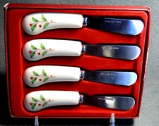 Lenox Holiday Cheese Knives, Spreaders, Set of 4 Stainless Steel & Porcelain IOB
