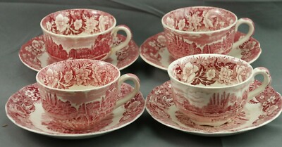 Pallisy Pottery 4 Cups Saucers View Near Hurley Berks