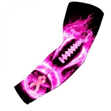 Pink Ribbon Breast Cancer Month No Slip Compression Arm Sleeve Football Flames