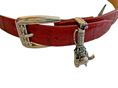 Vintage RARE Brighton Croc Leather Belt Silver Heart Charm Buckle |Size Large Women main image 2