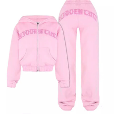 Women Hooded Cropped Sweatshirt Top And Loose Drawstring Trouser