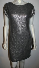 VERA WANG Pewter Silver Micro Sequin Dress 6 Shimmery Evening Cocktail