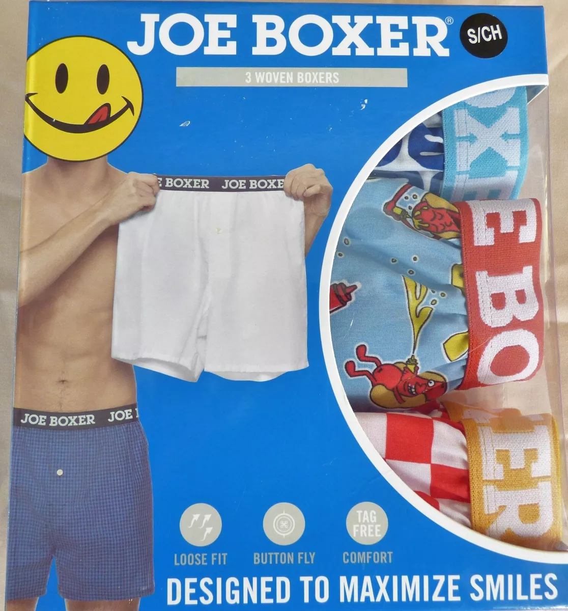 Joe Boxer Men's 3 Pack Woven Boxers Hot Dog Choose Size Limited Quantities