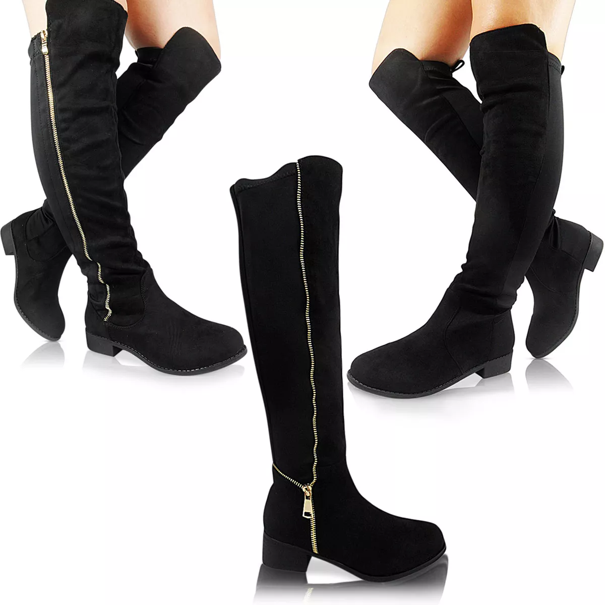 Flat calf top high boots