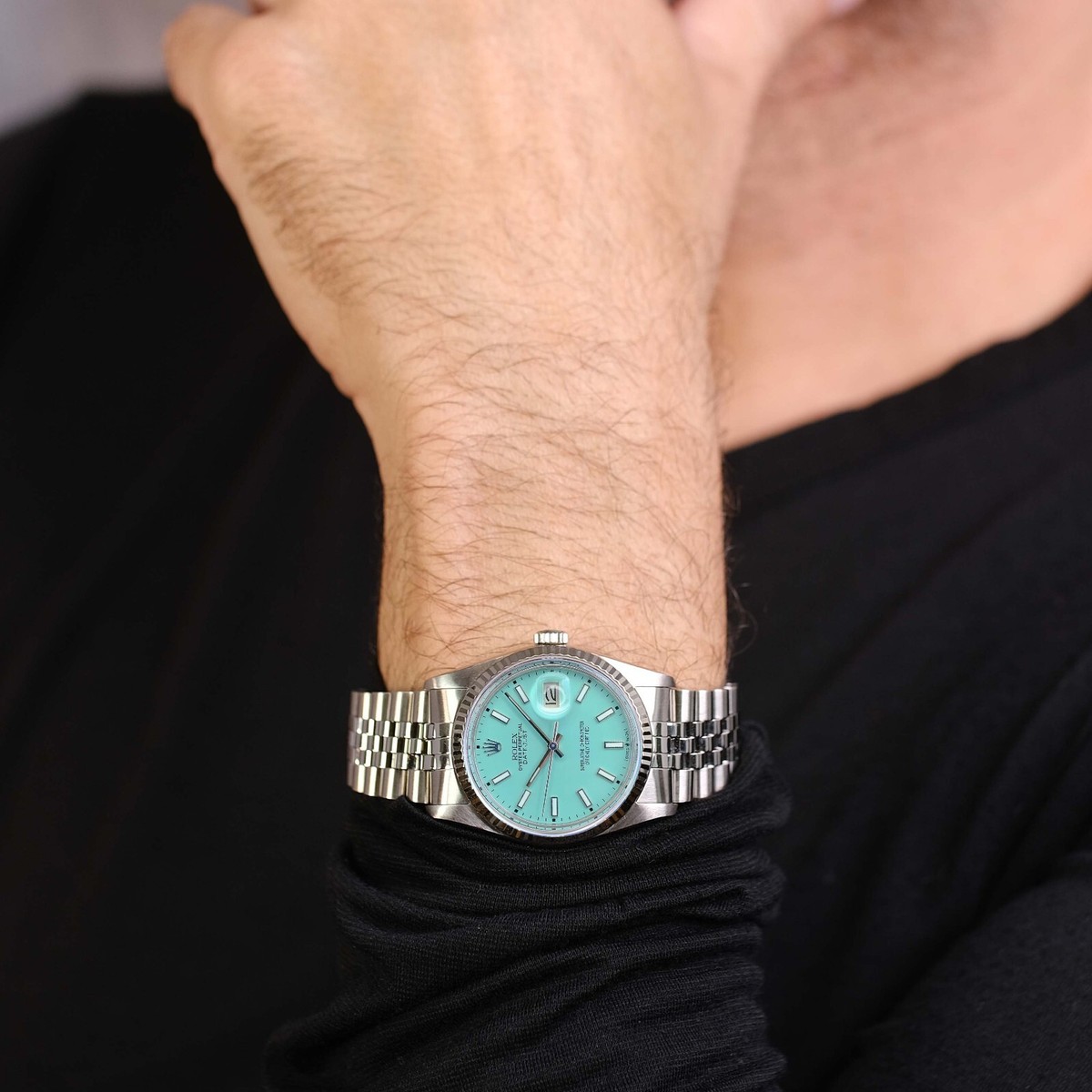 6044：ROLEX　GENEVE　JEWELRY　腕時計　ジャンク Rolex Datejust 18KW Gold & Stainless Steel Aqua Dial 36mm Mens