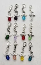 Handmade Birthstone Guardian Angel Charm/ Zipper Pull; Silver Plated