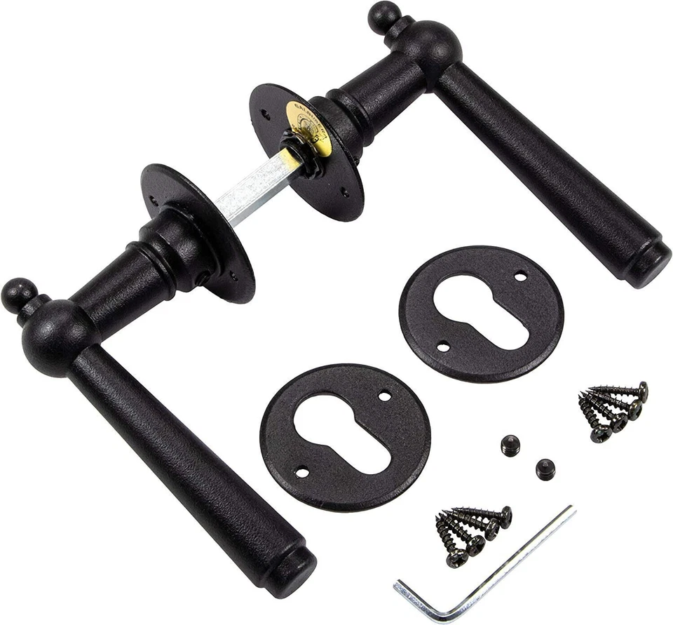 Maniglia Rotondo ferramenta per porte Ferro Battuto Nero interna Set Pz - Immagine 2 di 4