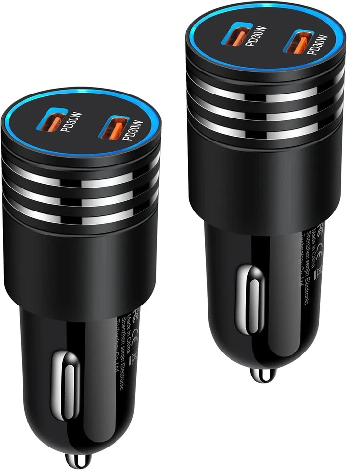60W Dual USB-C 2 Type-C Port PD Car Charger USB C QC4.0 Quick Charging Adapter - image 2 of 4