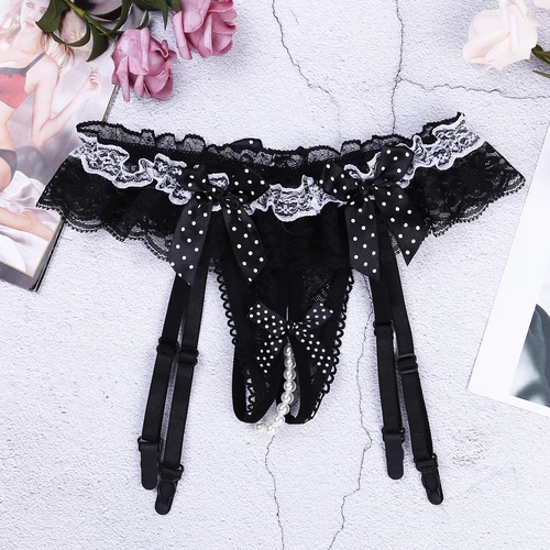 Sexy Damen Sissy Spitze Höschen Thong Durchsichtig Perlen G-String Unterwäsche - Bild 10 von 18