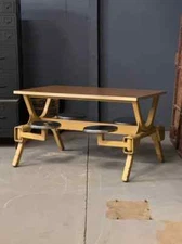Vintage Swing Out Seat Table, Industrial Dining Table, Four Person Table