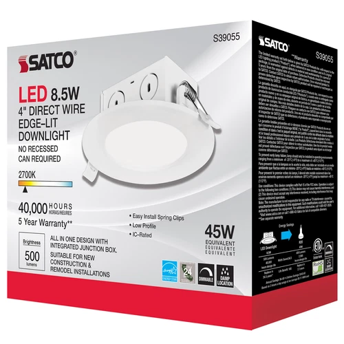 Satco S39055 8.5W LED Direct Wire Downlight Edge-lit 4 Inch 2700K 120V Dimmable - Picture 3 of 5