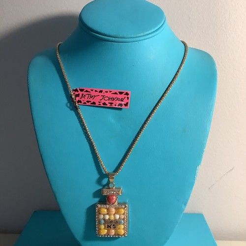 New Betsy Johnson Parfumerie No 5 3D Clear Crystals W/ Multicolor Stones Pendant - Picture 5 of 11
