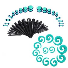 54pc Set Acrylic Ear Stretching Kit with Spiral Tapers Plugs Gauges 14G - 00G