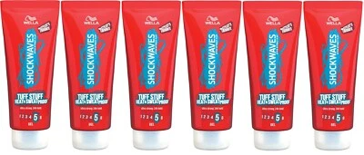 6 x Wella Shockwaves Ultra Strong Tuff Stuff Heat & Sweat Proof Hair Gel, 200ml