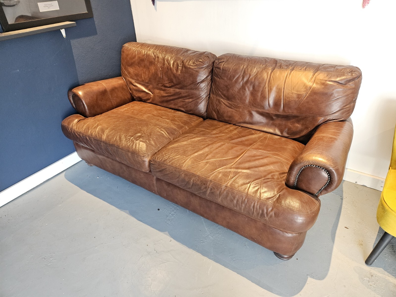 3 seater brown leather sofa eBay