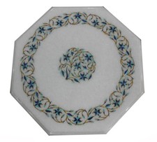 12" Marmor End-Eck Tischplatte Floral Marqueterie Edelsteine Wohnkultur