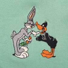 Vintage Looney Tunes Warner Bros Studio Bugs Daffy Size L Embroidered Shirt EUC