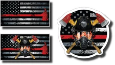 3 Thin Red Line Firefighter Firemen Helmet Axe American Flag Vinyl Decal Sticker