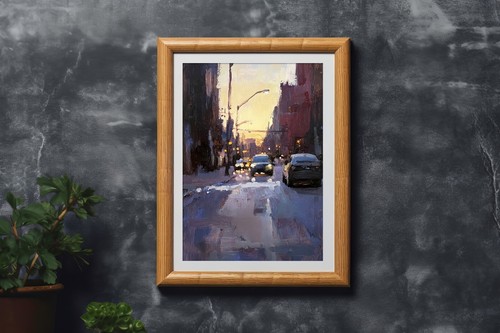 Urban Sunset Street 5"x7" Print on Matte Paper | Atmospheric Cityscape Painting - Picture 10 of 18