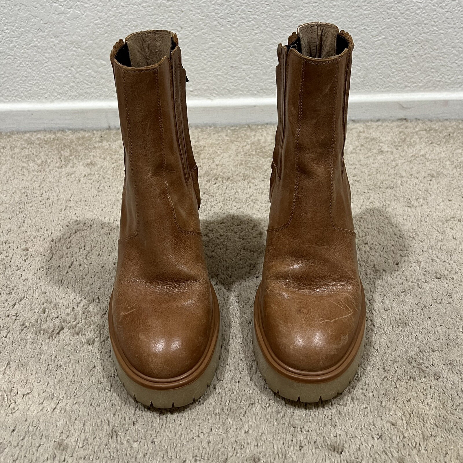 SAOLA Stivali Free People James Chelsea in pelle marrone Lugg suola platform zip 40 10 boho