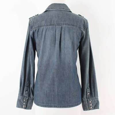 Chicos Sz 0 Blue Denim Rhinestone Button Front 100% Cotton Shirt