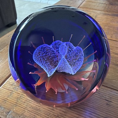 Vintage Caithness Art Glass Paperweight Called Hot Hot Hot Two Hearts Reflection