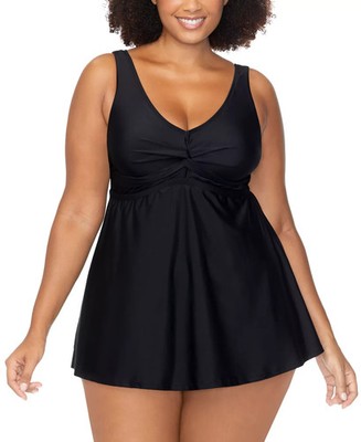 Raisins Curve Trendy Plus Size Lucia Twist-Front Swimdress Black Size 18W 1186