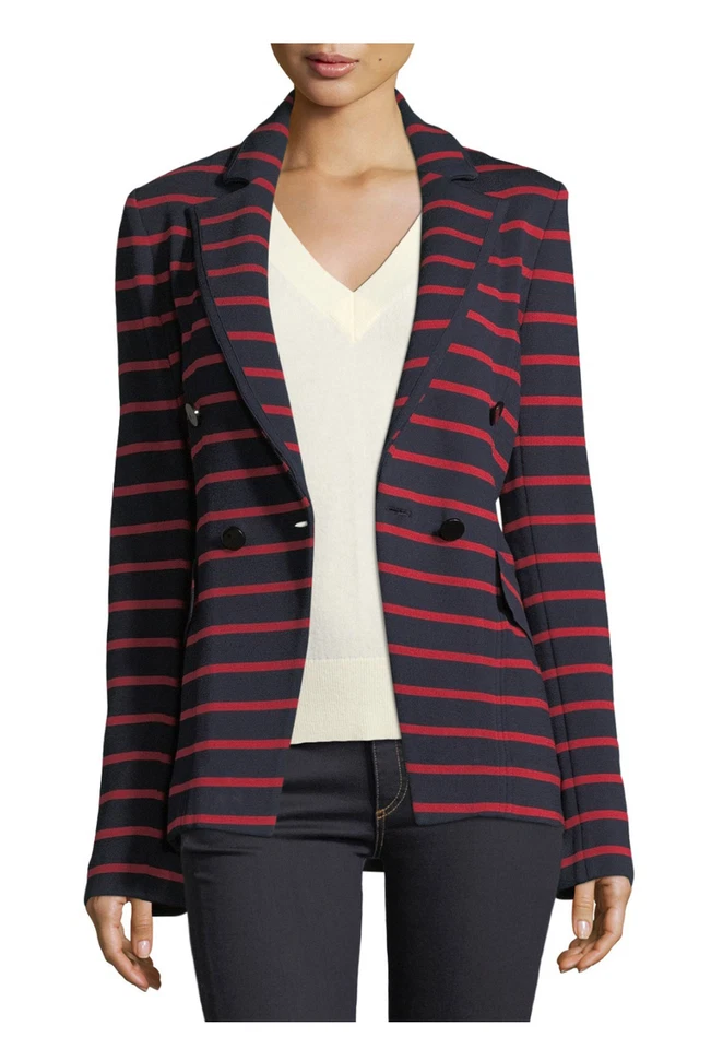 NEW VERONICA BEARD Jacket FONTANA Stretch Knit Navy Red Striped women’s medium m - Image 3 of 4