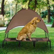 Elevated Portable Dog Cot with UV Protection Canopy Shade, Coffee
