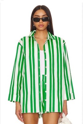 NWT Women s Show Me Your Mumu Berman Button Down Shirt Size XXL White/Green.