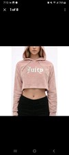 Juicy Couture Velour Hoodie Pink Rhinestone Logo Cropped Size M