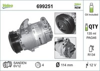 Kompressor Klimaanlage Valeo CORE-FLEX 699251 FüR Astra CC 12V S07 Corsa Opel